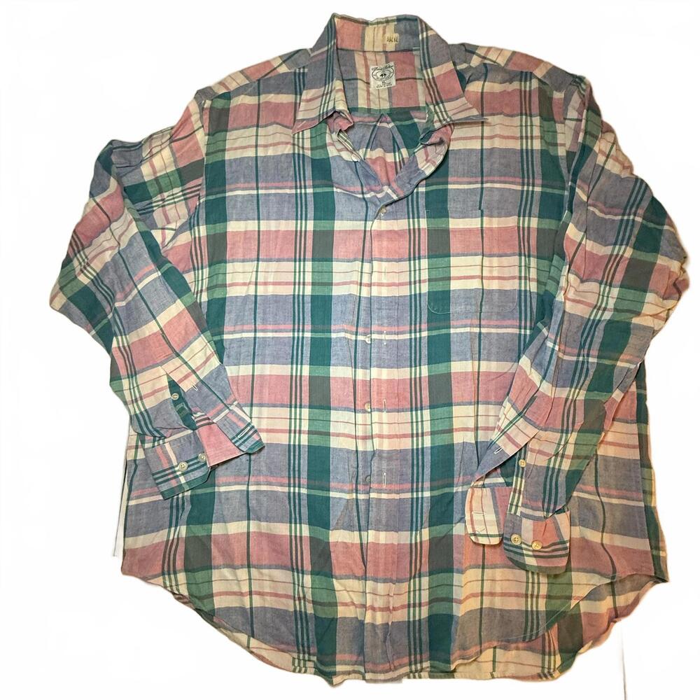 Brooks Brothers Men's XL, LS Cotton Sports Button up Shirt Blue/pink/GreenTartan